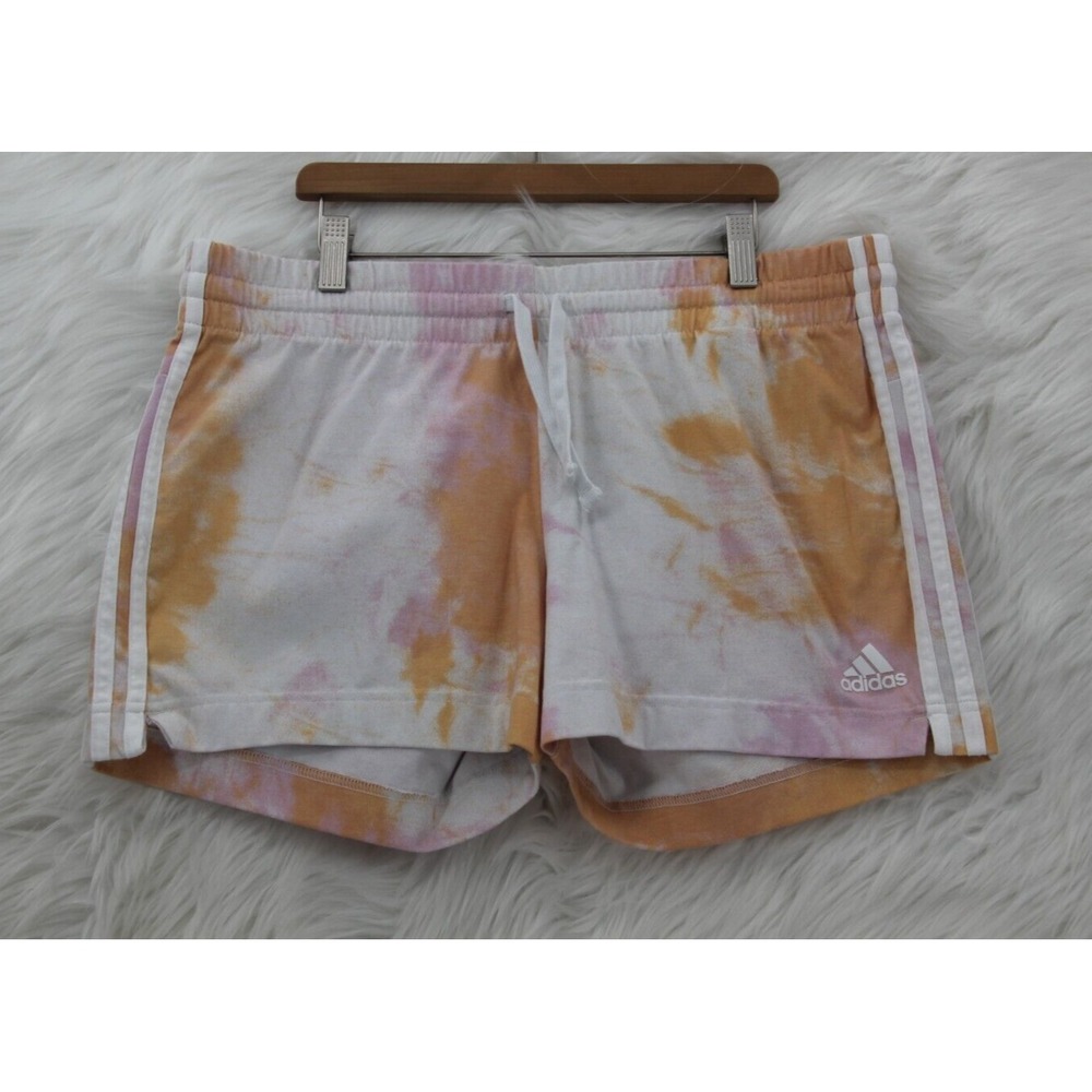 Adidas Shorts Womens XL Orange Pink Tie Dye Athletic Track Pull On Logo #1426